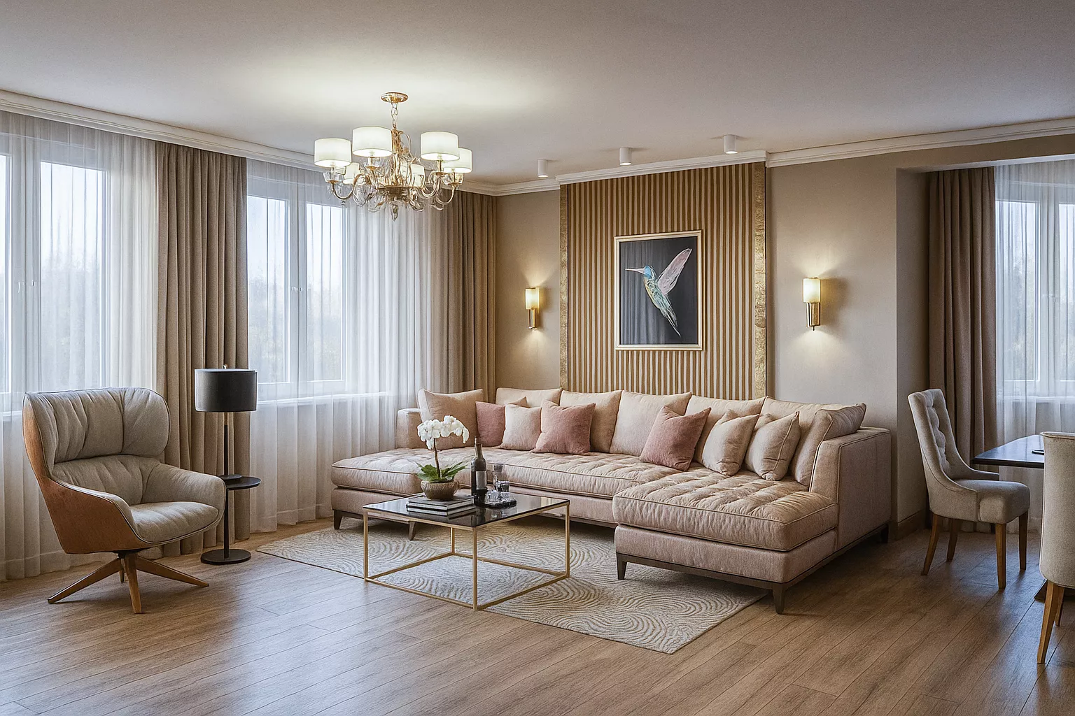 Дизайн гостиной-столовой 45 м² в светлых тонах — Минск